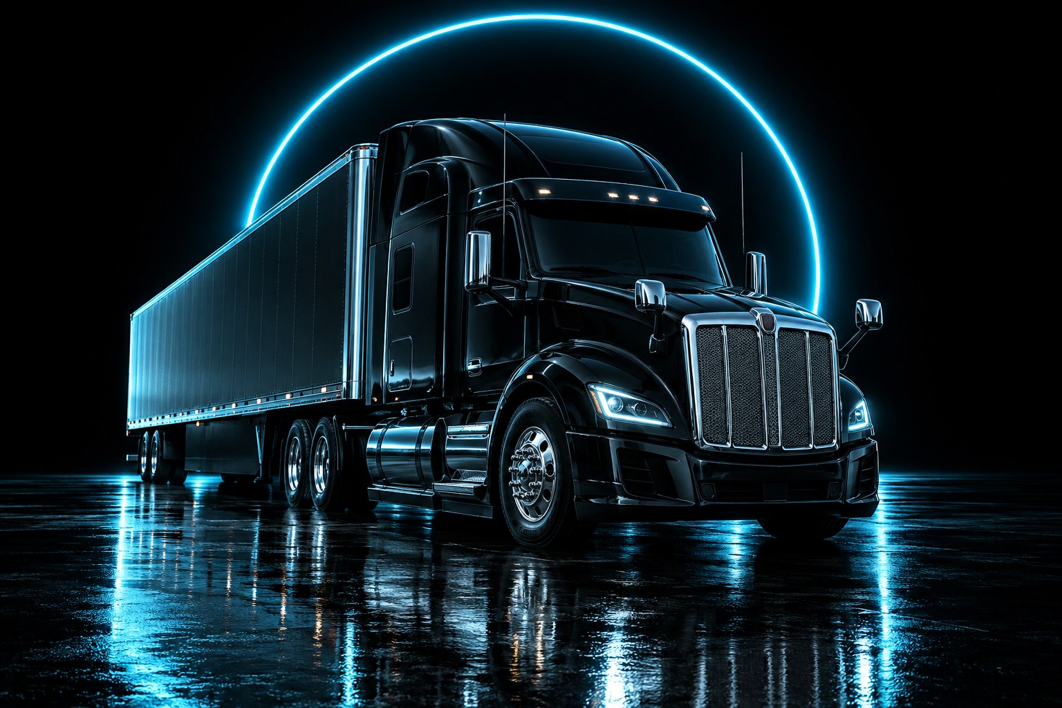 X3 Drug & Alcohol: a black tractor under a ring of cyan light on a wet black floor