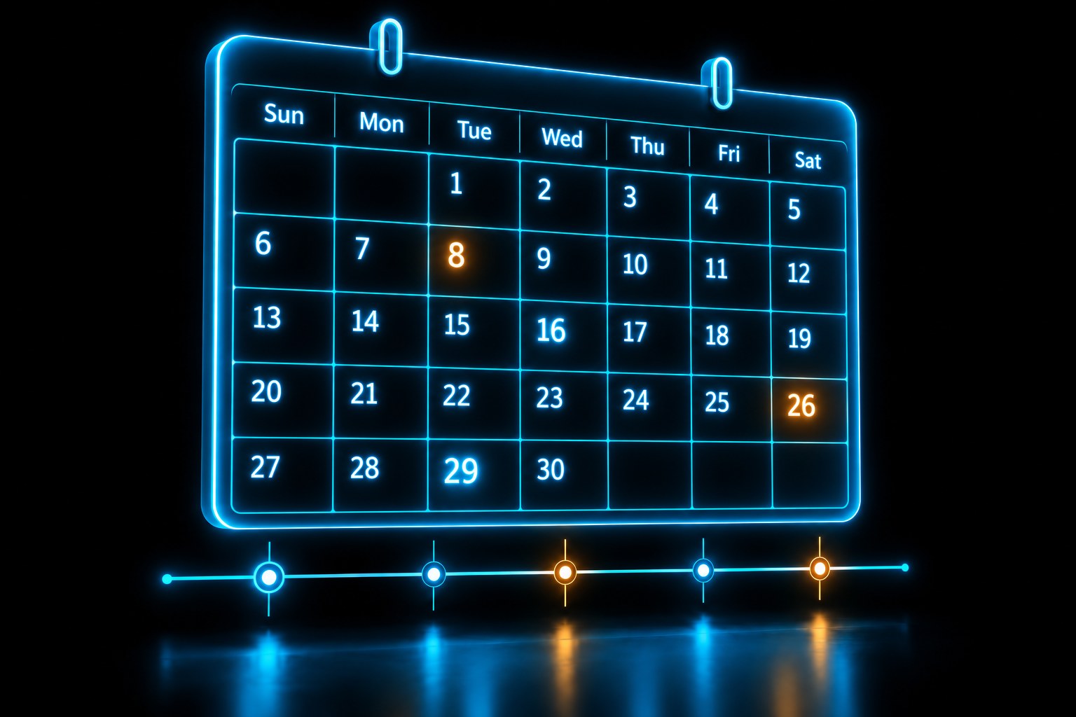 X3 compliance calendar on black: query anniversaries, training expirations and follow-up tests highlighted in cyan